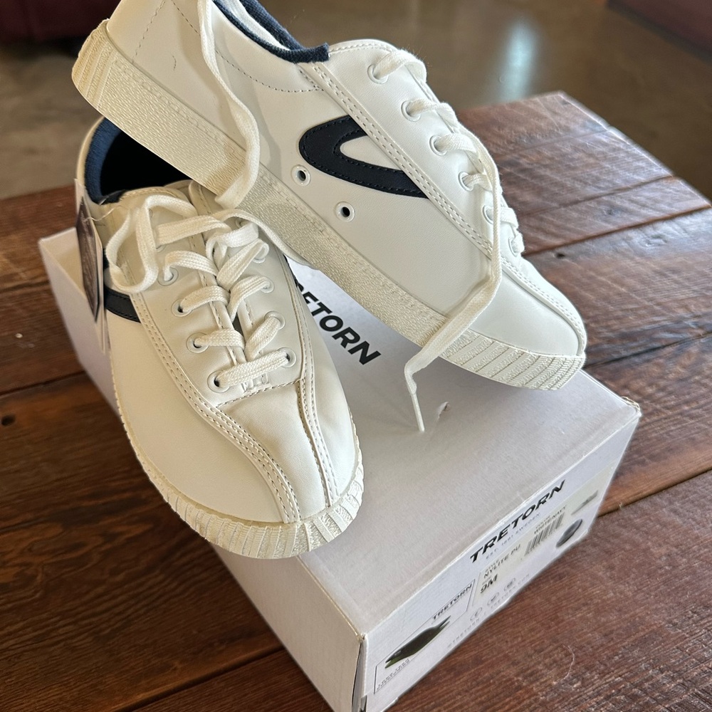 Tretorn Nylite White and Navy Sneakers